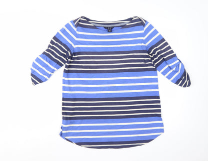 Lands' End Women's Blue Striped Cotton Jersey 3/4 Sleeve T-Shirt Size S
