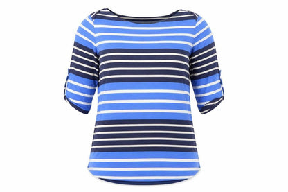 Lands' End Women's Blue Striped Cotton Jersey 3/4 Sleeve T-Shirt Size S
