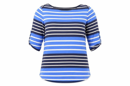 Lands' End Women's Blue Striped Cotton Jersey 3/4 Sleeve T-Shirt Size S