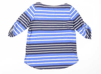 Lands' End Women's Blue Striped Cotton Jersey 3/4 Sleeve T-Shirt Size S
