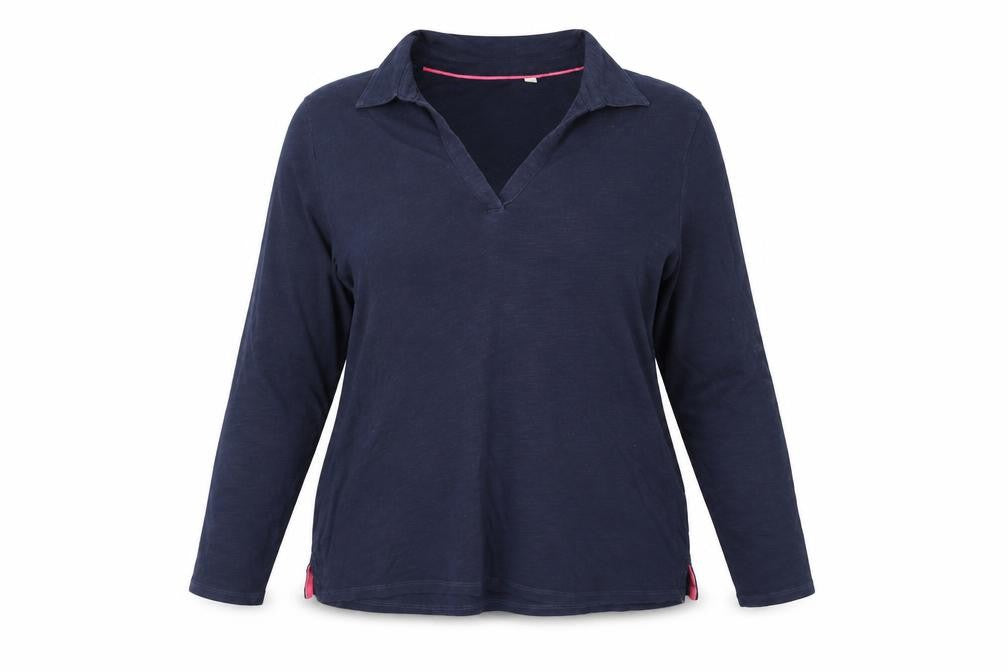 Boden Women Blue XL Long Sleeve Collared Cotton Jersey Polo Top