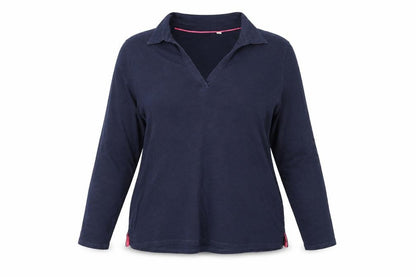 Boden Women Blue XL Long Sleeve Collared Cotton Jersey Polo Top