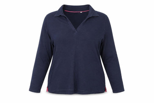 Boden Women Blue XL Long Sleeve Collared Cotton Jersey Polo Top