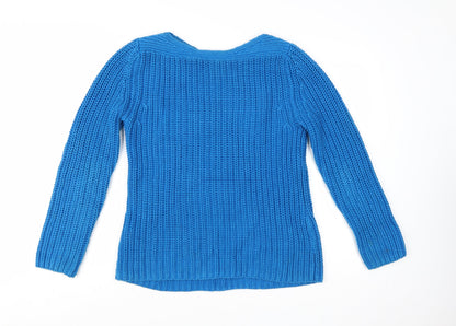 Reiss Women Blue Chunky-Knit Cotton Pullover Jumper M