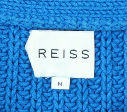 Reiss Women Blue Chunky-Knit Cotton Pullover Jumper M