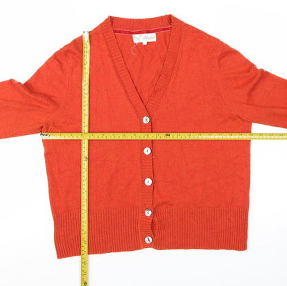 Mistral Womens Orange Wool Blend V-Neck Button Cardigan Size 14