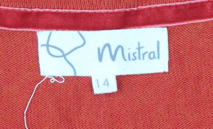 Mistral Womens Orange Wool Blend V-Neck Button Cardigan Size 14