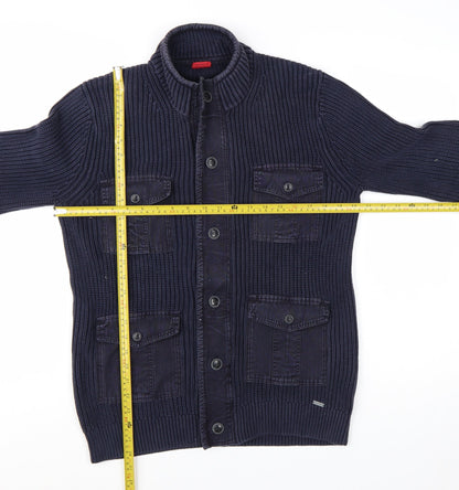 OLYMP Men's Blue Cotton Button Cardigan Jumper M