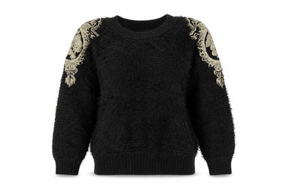 Boohoo Women’s Black Embroidered Shoulder Fluffy Knit Jumper S