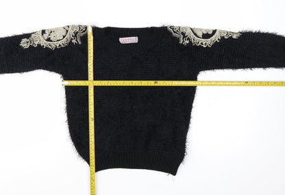 Boohoo Women’s Black Embroidered Shoulder Fluffy Knit Jumper S