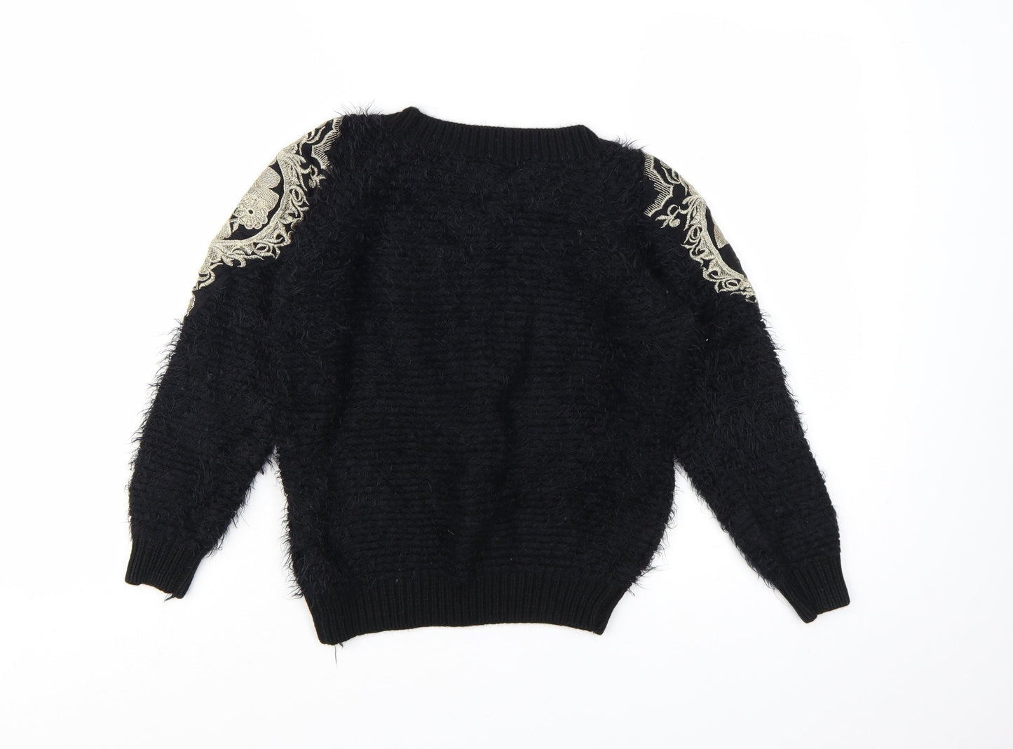 Boohoo Women’s Black Embroidered Shoulder Fluffy Knit Jumper S