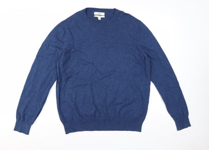 Marks and Spencer Men's Blue XL Pure Cotton Crew Neck Jumper