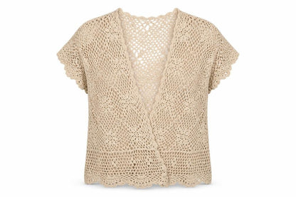BHS Women Beige Crochet Cotton Open Blouse Top Size 20-22