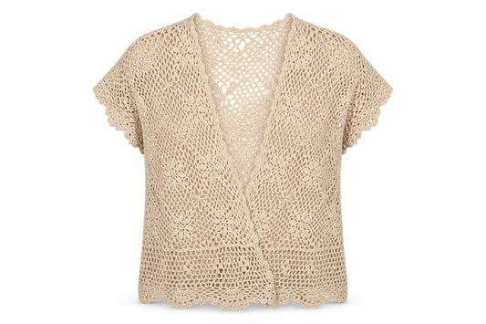 BHS Women Beige Crochet Cotton Open Blouse Top Size 20-22