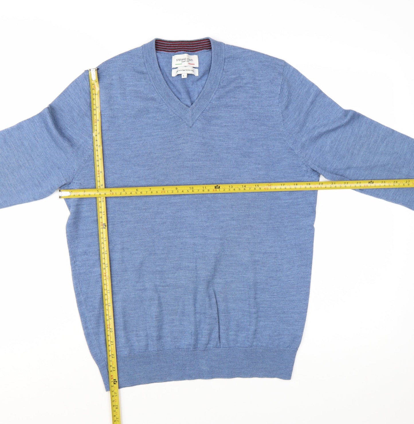 Stefano Conti Men's Blue Wool V-Neck Jumper Size L
