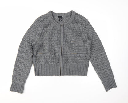 H&M Women's Grey Full Zip Knit Cardigan Size L Classic Style