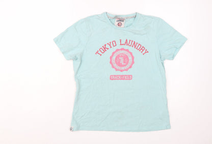 Tokyo Laundry Women's Blue Cotton Crew Neck T-Shirt Size 14