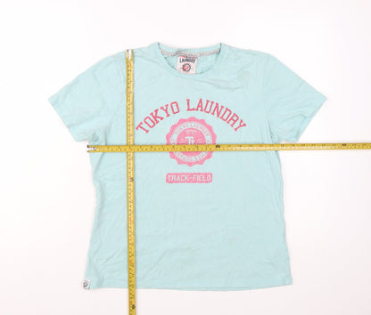 Tokyo Laundry Women's Blue Cotton Crew Neck T-Shirt Size 14