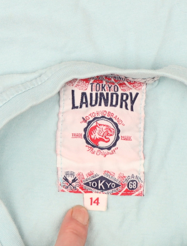 Tokyo Laundry Women's Blue Cotton Crew Neck T-Shirt Size 14