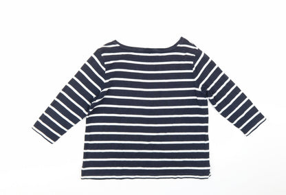 Laura Ashley Women’s Blue Striped 3/4 Sleeve Cotton T-Shirt UK 16