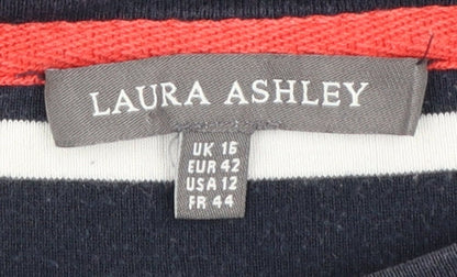 Laura Ashley Women’s Blue Striped 3/4 Sleeve Cotton T-Shirt UK 16