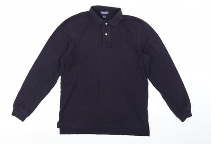 Lands' End Men's Black Long Sleeve Cotton Polo Shirt Size M Regular
