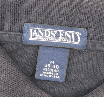Lands' End Men's Black Long Sleeve Cotton Polo Shirt Size M Regular