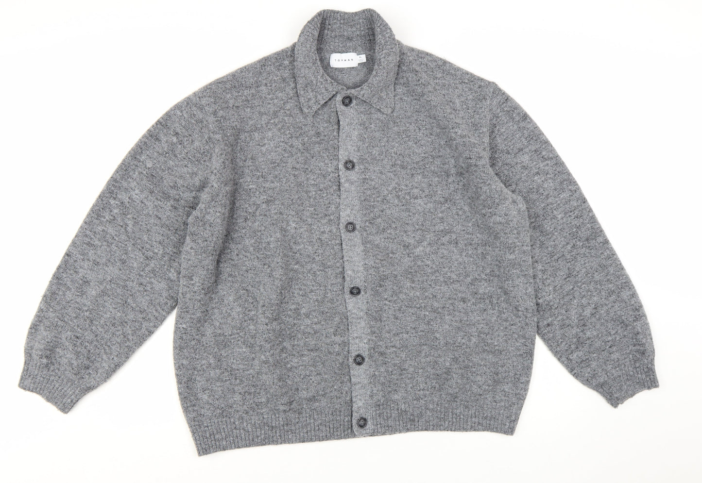 Topman Men’s Grey Collared Button Cardigan XL Regular Fit