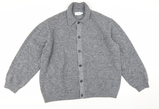 Topman Men’s Grey Collared Button Cardigan XL Regular Fit
