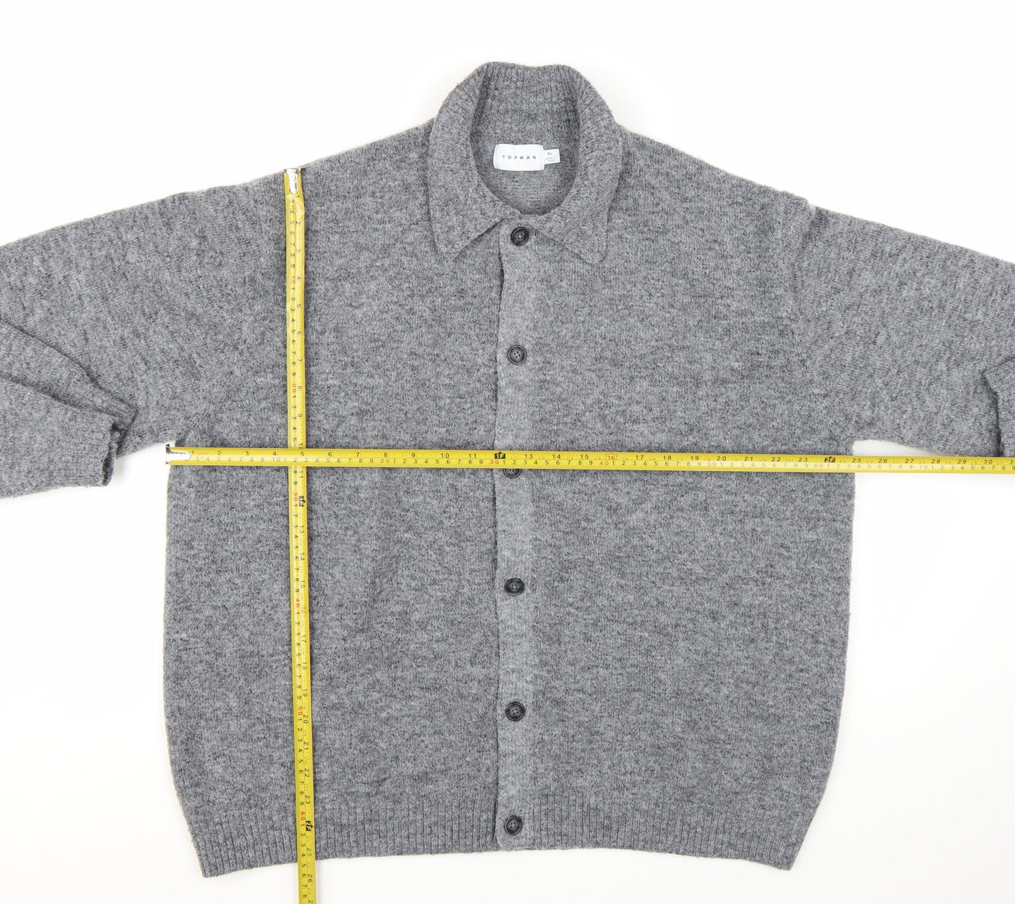 Topman Men’s Grey Collared Button Cardigan XL Regular Fit