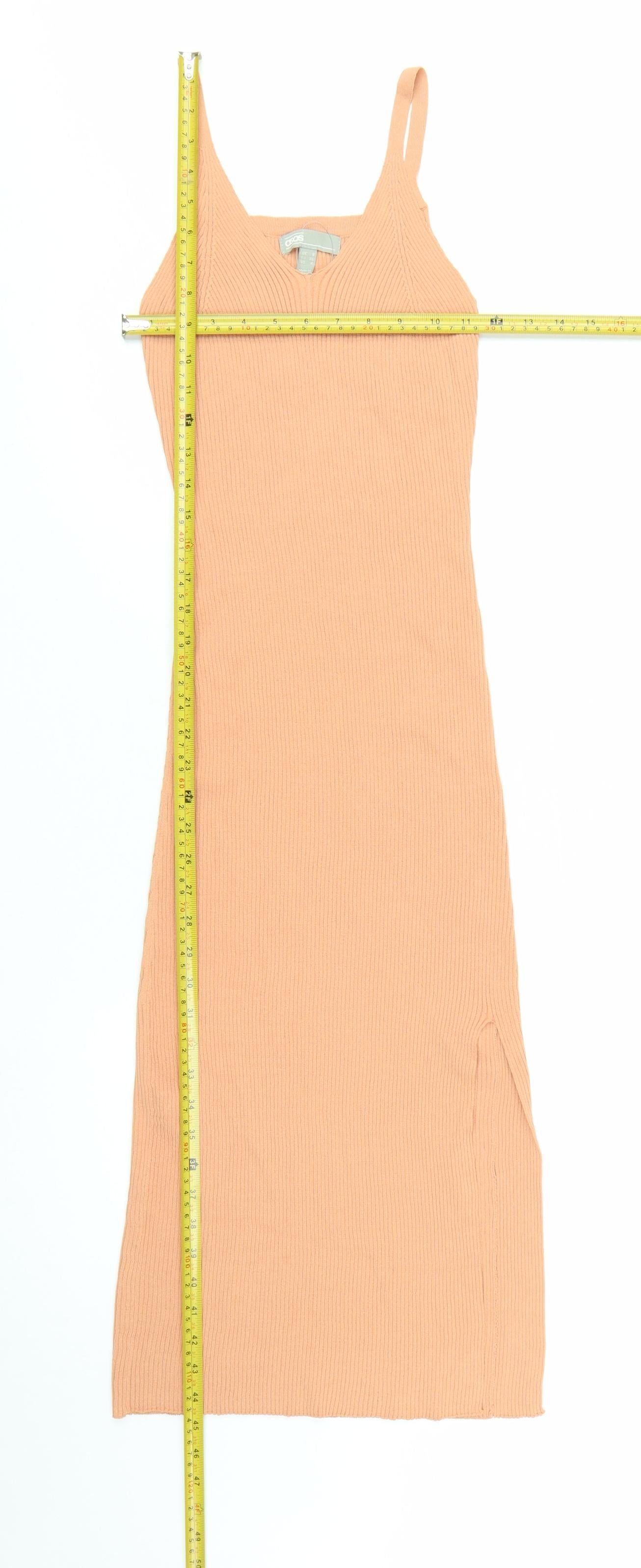 ASOS Women Beige Size 8 Ribbed Bodycon Midi Dress