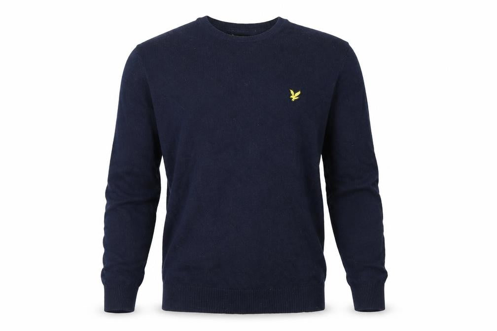 Lyle & Scott Men's Blue Crew Neck Cotton Wool Jumper L