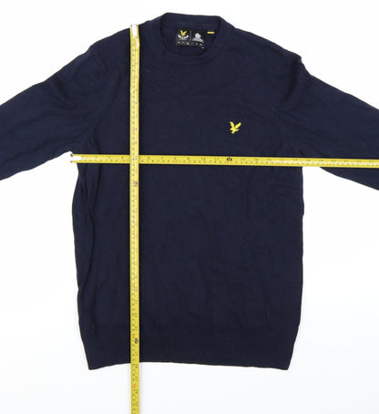 Lyle & Scott Men's Blue Crew Neck Cotton Wool Jumper L