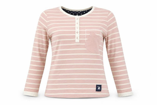 42 Knots Womens Pink Striped Henley 3/4 Sleeve Cotton T-Shirt M