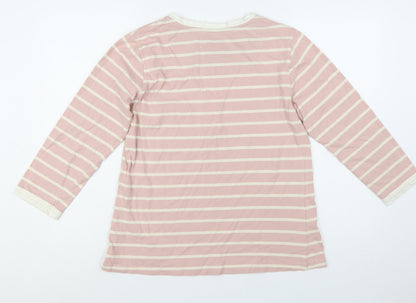 42 Knots Womens Pink Striped Henley 3/4 Sleeve Cotton T-Shirt M
