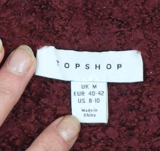 Topshop Women Burgundy Long Sleeve Mock Neck Jumper Size M