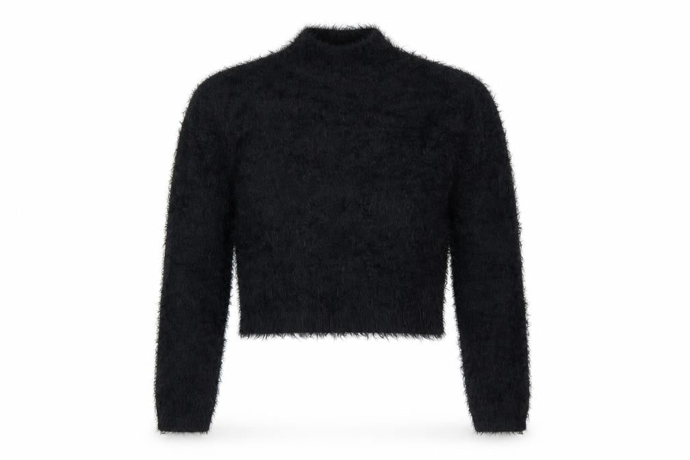 Missguided Womens Black Size 8 Fluffy High Neck Cropped Jumper