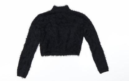 Missguided Womens Black Size 8 Fluffy High Neck Cropped Jumper