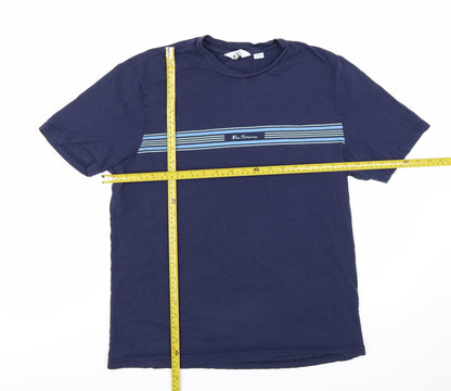 Ben Sherman Men's Blue Striped Crew Neck Cotton T-Shirt Medium