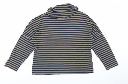 Stateside Women's Blue Striped Roll Neck Long Sleeve Cotton Top L