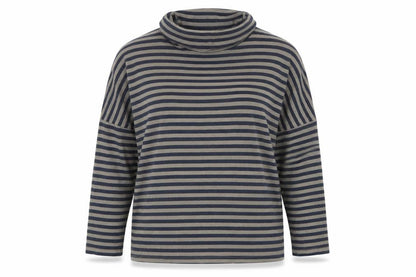 Stateside Women's Blue Striped Roll Neck Long Sleeve Cotton Top L