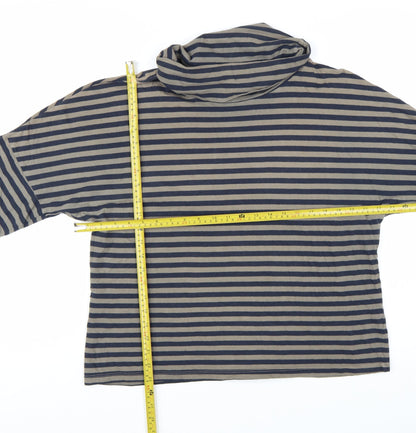 Stateside Women's Blue Striped Roll Neck Long Sleeve Cotton Top L