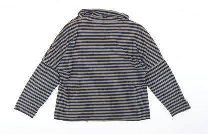 Stateside Women's Blue Striped Roll Neck Long Sleeve Cotton Top L