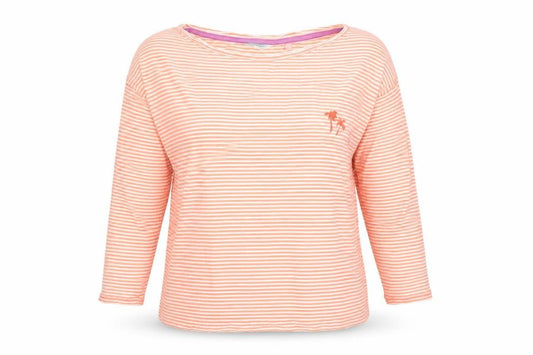 White Stuff Women’s Orange Striped 3/4 Sleeve Cotton Top UK 10