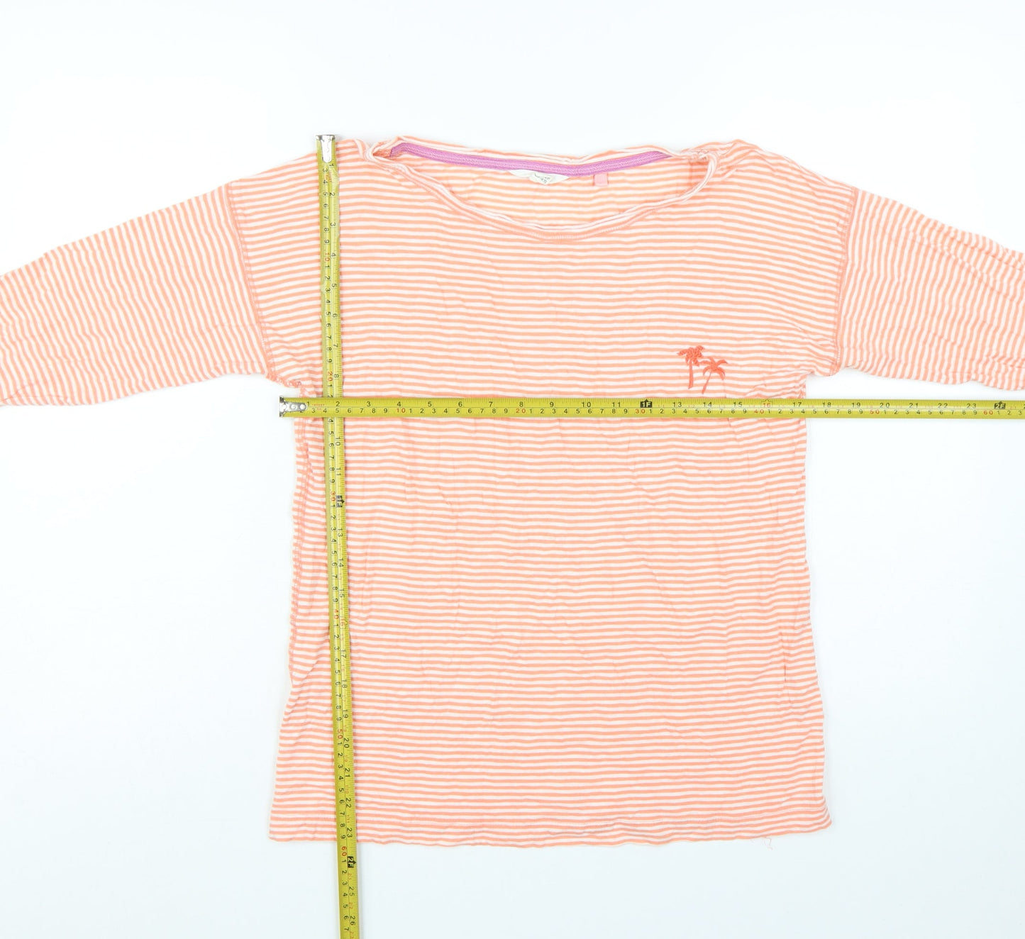 White Stuff Women’s Orange Striped 3/4 Sleeve Cotton Top UK 10