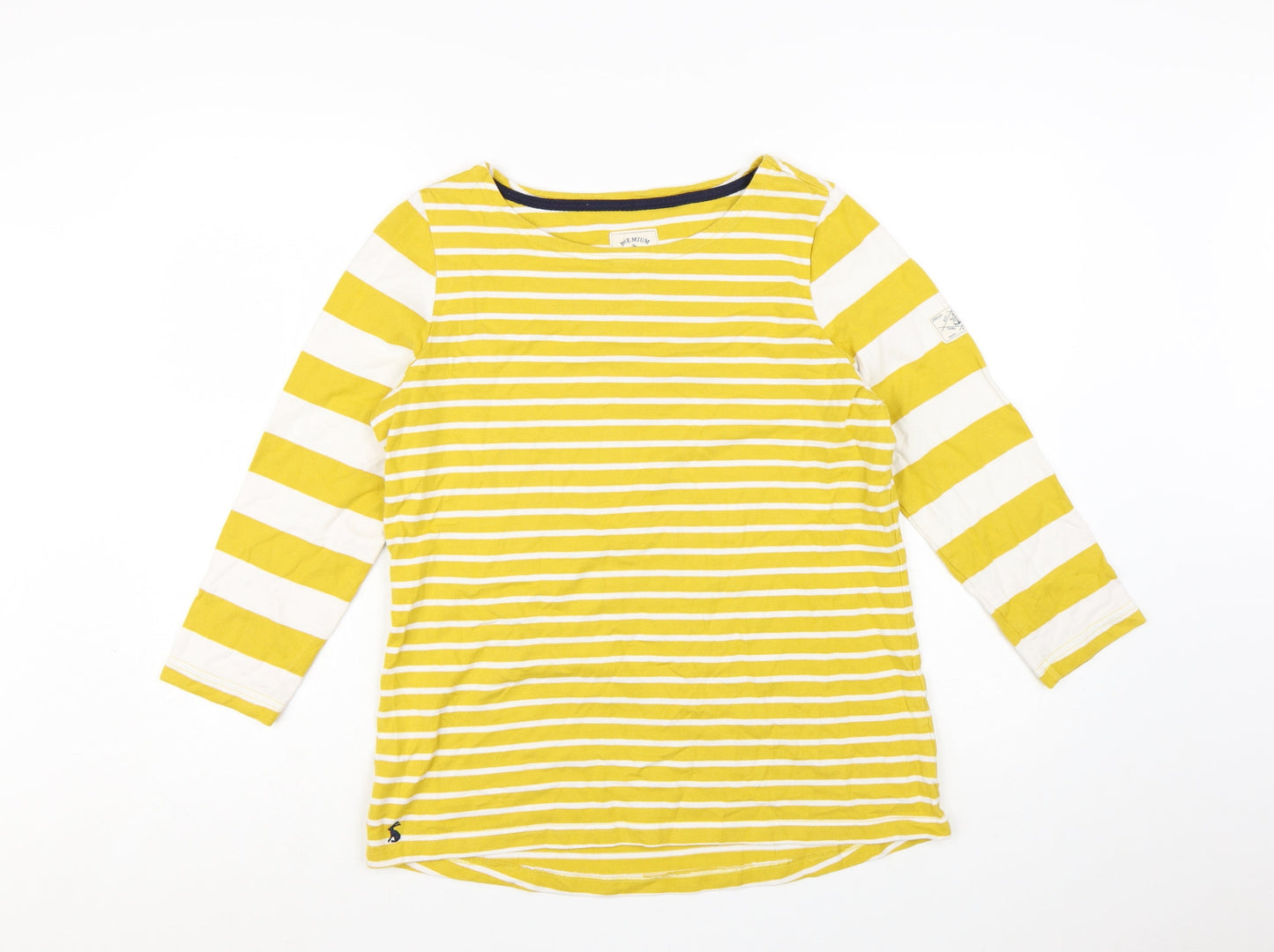 Joules Womens Yellow Striped Cotton 3/4 Sleeve Boat Neck Top Size 16