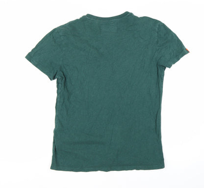 Superdry Men Green V-Neck Short Sleeve Slim Fit Cotton T-Shirt M