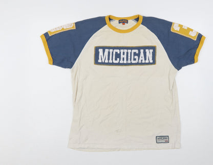 Hawkridge Men’s Beige Blue Yellow Michigan Vintage T-Shirt L