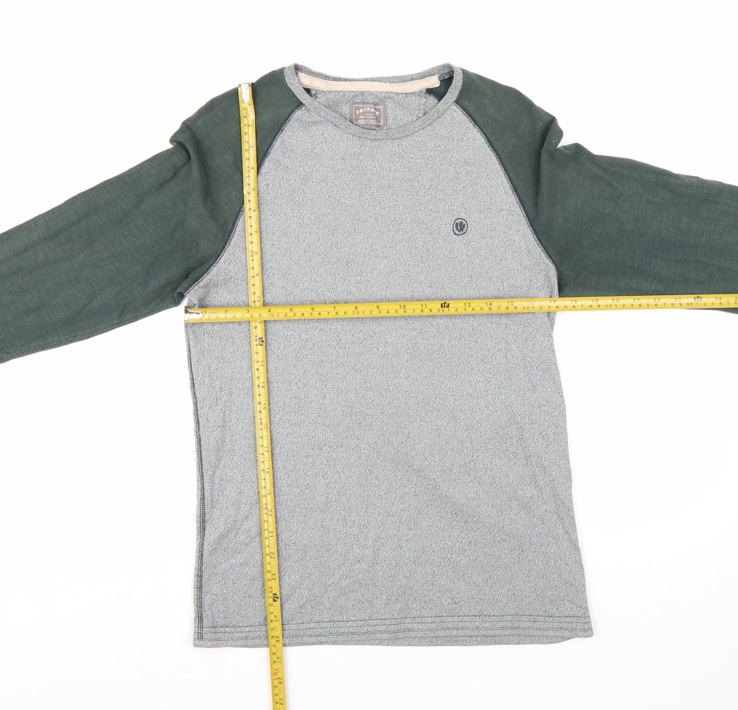 FatFace Men's Green & Grey Long Sleeve Crew Neck Cotton T-Shirt Size S