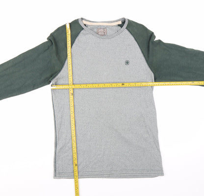 FatFace Men's Green & Grey Long Sleeve Crew Neck Cotton T-Shirt Size S